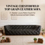 Mid- Modern Full Tufted Genuine Leather Sofa Set Classic Chesterfield 4-seater Sponge Filling For Apartment Warehouse Use - Image 2
