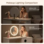 Modern Vanity Desk With Drawers Adjustable Makeup Table With Led Mirror Mdf Storage Cabinet For Bedroom Living Room & Hotel Use - Image 6