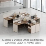 Series L-shaped Modular Office Cubicle Desk Corner Workstation Frosted Slat Glass Partition Lockable Mobile Office Building - Image 4