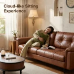 Mid- Modern Chesterfield Square Leather Sofa Set Genuine Leather Upholstered Pillow Back School Park Workshop Basement - Image 3
