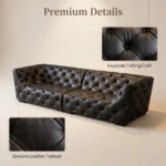 Mid- Modern Full Tufted Genuine Leather Sofa Set Classic Chesterfield 4-seater Sponge Filling For Apartment Warehouse Use - Image 6