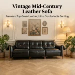 Mid- Chesterfield Genuine Leather Sofa Set Vintage Tufted 3-seater Sponge Cushions Foldable Arms Ash Wood Legs For Gym - Image 2