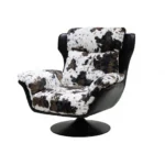 Modern Luxury Printed Chenille Comfortable Revolving Lounge Chair With Iron Swivel Base For Living Room