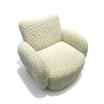 360 Swivel Single Armchair Modern Cream Popcorn Texture Fabric Tufted Accent Chair Easy Assembly For Bedroom