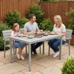 Outdoor Garden Dining Table Chair Set Minimalist Design Uv-resistant Powder Coated Metal Frame Pp Seat For Patios Courtyards - Image 2