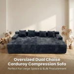 Oversized Double Chaise Compressed Sofa,Corduroy Velvet Frameless Sectional Couch,Vacuum Packed Modern Living Room Sofa - Image 5