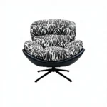 Modern Printed Jacquard Chenille Fabric Padded Revolving Lounge Chair With Iron Swivel Base Living Room Leisure Chair