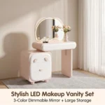 Modern Eco-friendly Vanity Desk Drawers Adjustable Makeup Table Led Mirror Mdf Dressing Table Storage Cabinet Hotel Living Room