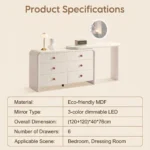 Modern Vanity Desk Drawers Adjustable Makeup Table Led Mirror Mdf Panel Dressing Table Storage Cabinet For Hotel Living Room - Image 5