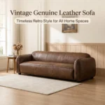Mid- Modern Genuine Leather Sofa Set Vintage Oil Wax Straight Design Integrated Arms Sponge For Apartment Hotel Use - Image 2