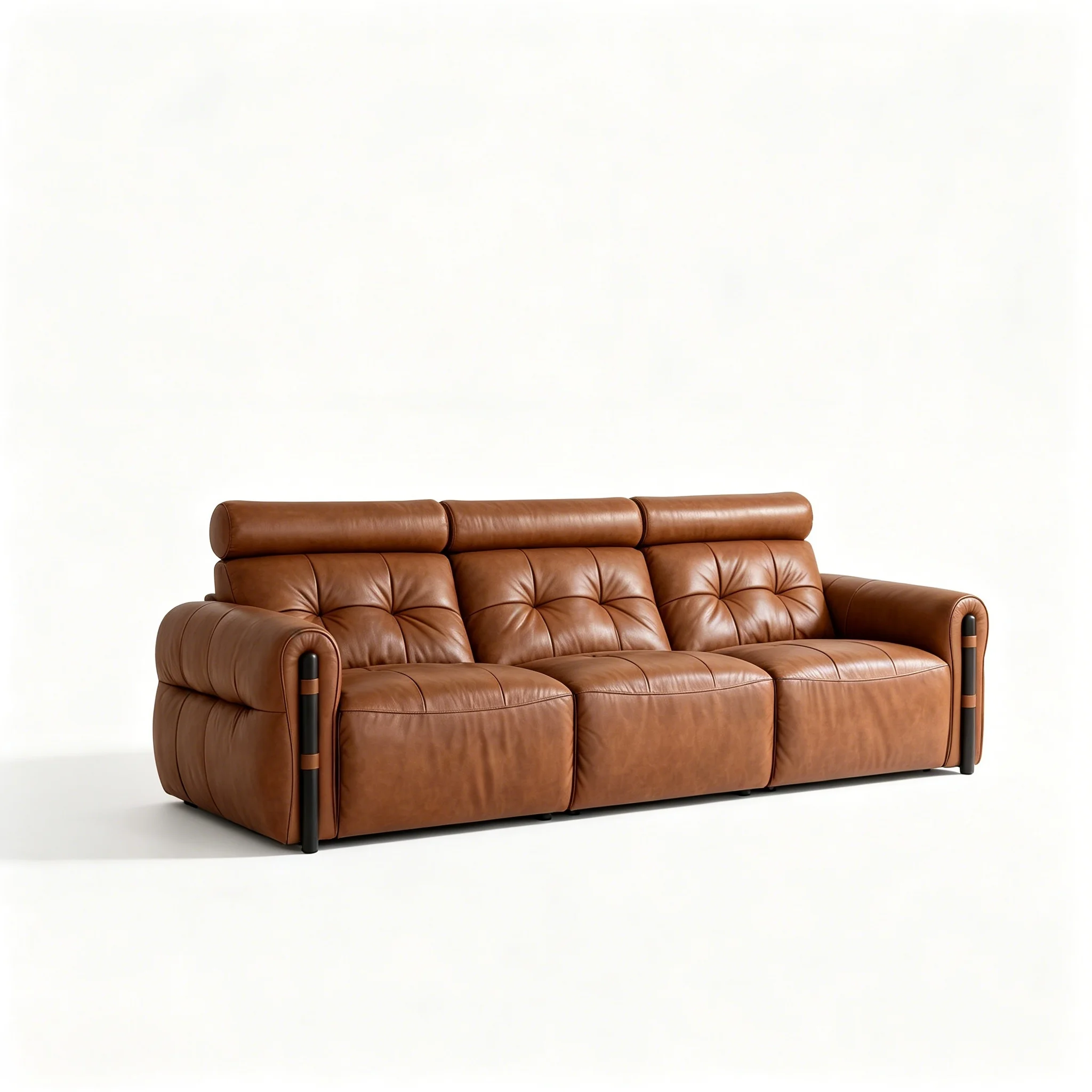 H9ec5ef9fbeda4e4db39b869a35a6d2b7d.webp Mid- Modern Genuine Leather Upholstered Sofa Set Square 3-seater With Ash Wood Base - Image 1
