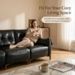 Mid- Chesterfield Genuine Leather Sofa Set Vintage Tufted 3-seater Sponge Cushions Foldable Arms Ash Wood Legs For Gym - Image 4