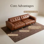 Mid- Chesterfield Leather Sofa Set Genuine Leather With Sponge Filled Cushions Vintage Tufted Design Wood Legs - Image 6