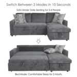 Modern Fabric Pull Out Sofa Bed L Shape Sectional Convertible Sleeper Sofa With Storage Ottoman For Living Room Guest Room - Image 5