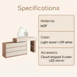 Modern Eco-friendly Vanity Desk Drawers Adjustable Makeup Table Led Mirror Mdf Dressing Table Storage Cabinet Hotel Living Room - Image 5