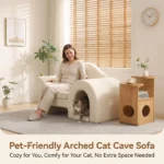 Pet Friendly Chesterfield Sofa Human & Pet Shared Single Sofa With Sponge Filled Linen Cover Cream Oak Wood Frame - Image 2