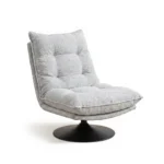 Modern Plain Chenille Fabric Padded Revolving Lounge Chair With Iron Swivel Base Living Room Leisure Recliner