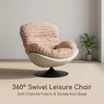 Chenille Fabric Padded Modern Revolving Lounge Chair With Iron Swivel Base Bedroom Recliner - Image 4