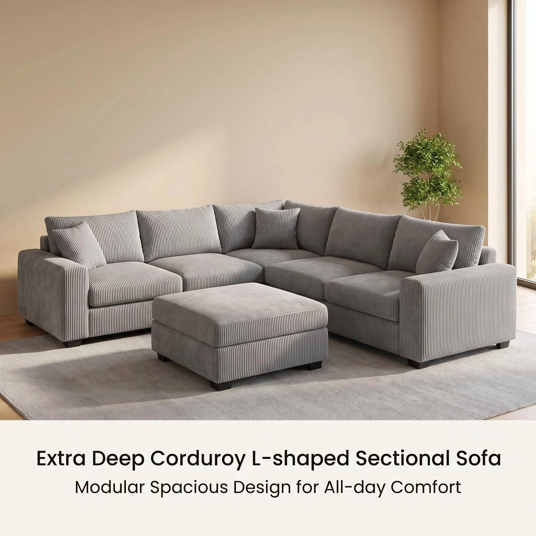 Haca3cc1d6df04aaeba9eb67bdbcbe9edw.webp Modern Fabric Pull Out Sofa Bed L Shape Sectional Convertible Sleeper Sofa With Storage Ottoman For Living Room Guest Room - Image 1