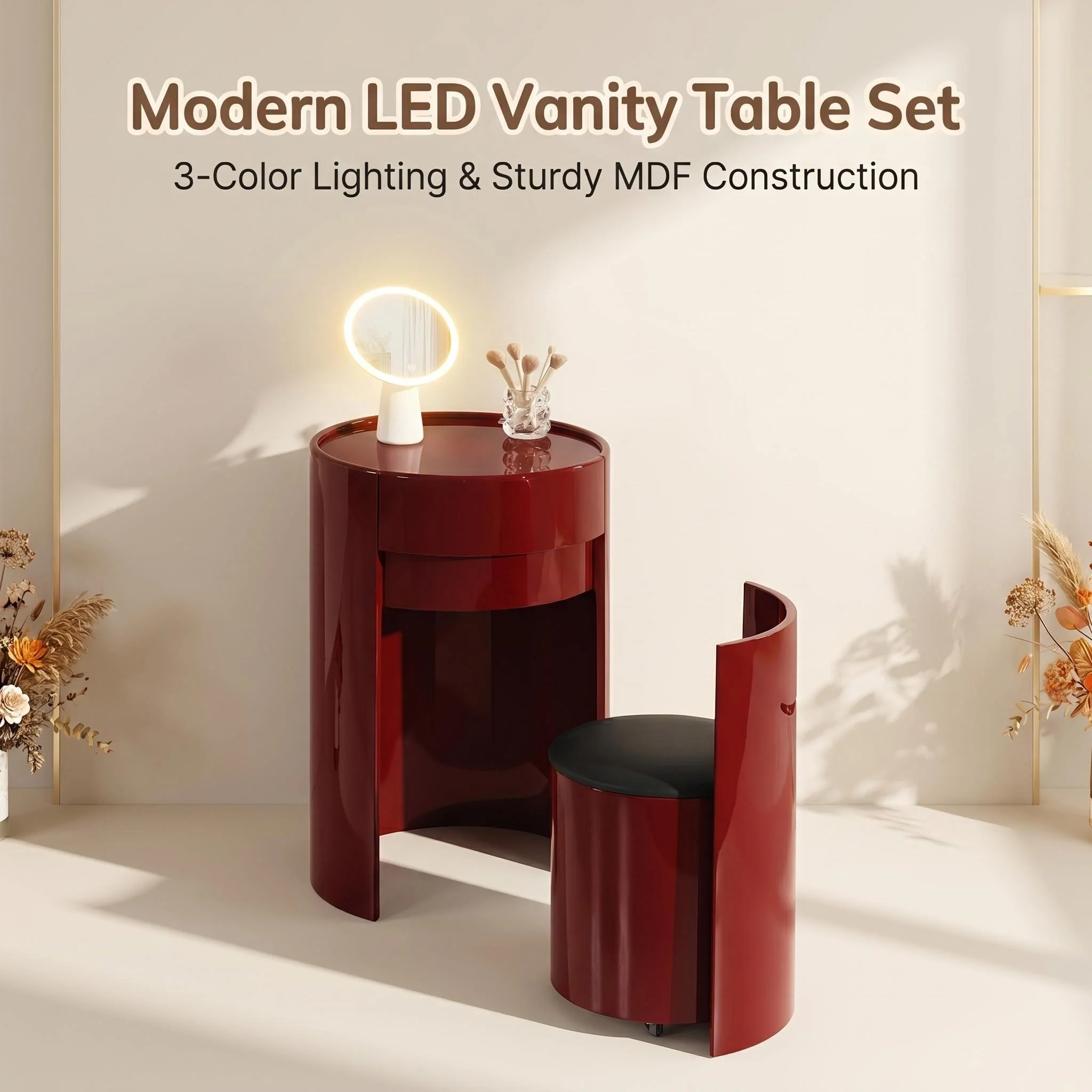 Hb085c9803b4c41e69f7431b312557b2fY.webp Modern Vanity Desk Drawers Adjustable Makeup Table Led Mirror Mdf Dressing Table Storage Cabinet For Hotel Living Room - Image 1