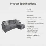 Modern Fabric Pull Out Sofa Bed L Shape Sectional Convertible Sleeper Sofa With Storage Ottoman For Living Room Guest Room - Image 4