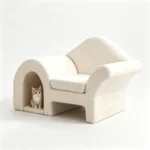Pet Friendly Chesterfield Sofa Human & Pet Shared Single Sofa With Sponge Filled Linen Cover Cream Oak Wood Frame