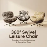 Modern Printed Jacquard Chenille Fabric Padded Revolving Lounge Chair With Iron Swivel Base Living Room Leisure Chair - Image 4