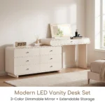 Modern Vanity Desk Drawers Adjustable Makeup Table Led Mirror Mdf Dressing Table Storage Cabinet For Hotel Living Room Bedroom