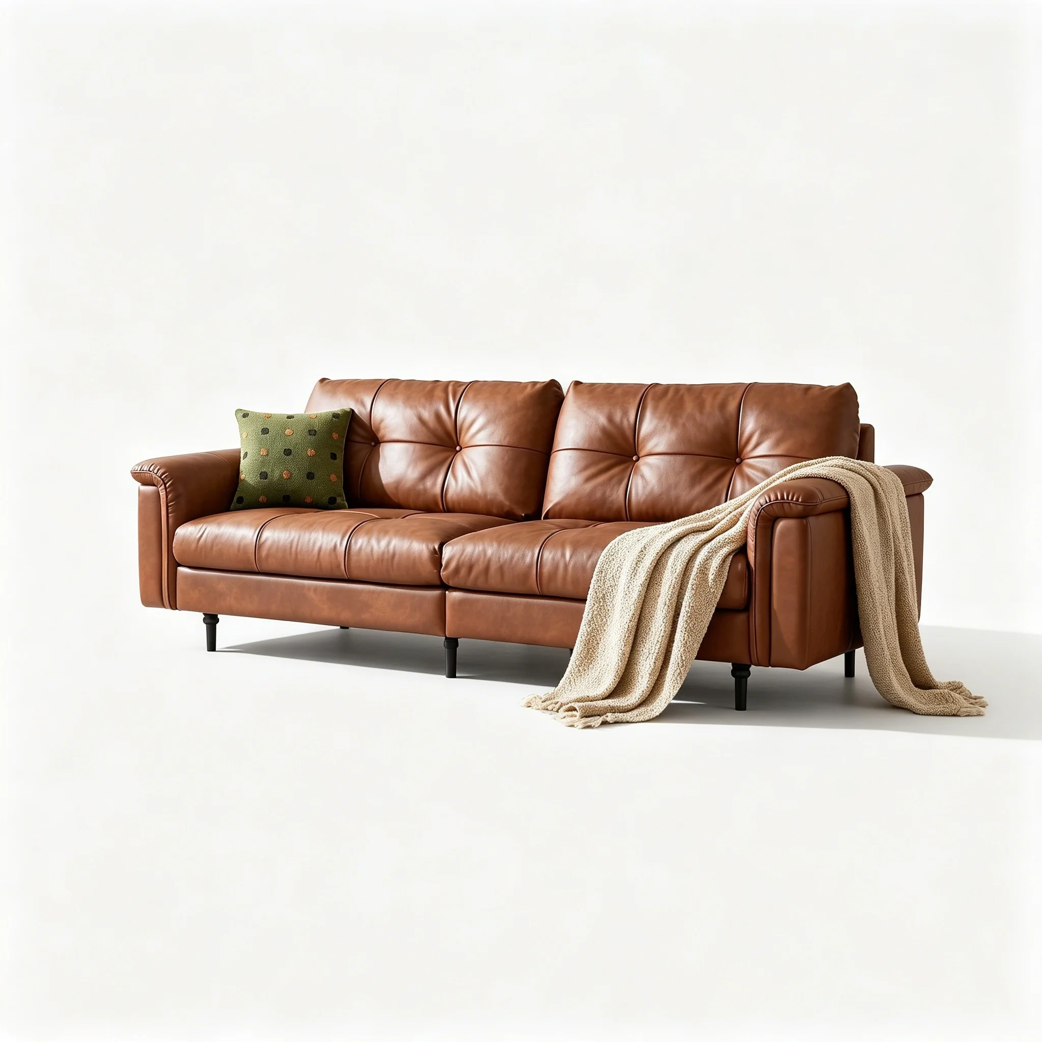 Hb81a21f529c1488c804b34492c850cedq.webp Mid- Modern Chesterfield Square Leather Sofa Set Genuine Leather Upholstered Pillow Back School Park Workshop Basement - Image 1