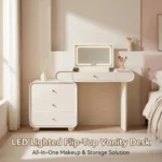 Modern Hotel & Living Room Vanity Desk With Drawers Adjustable Makeup Table Led Mirror Mdf Panel Dressing Table Storage Cabinet