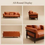 Mid- Modern Chesterfield Leather Sofa Set Genuine Leather Sponge Cushions Vintage Oil Waxed Finish For Apartment Living - Image 4