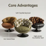 Modern Printed Chenille Tufted Comfortable Revolving Lounge Chair With Iron Swivel Base For Bedroom Living Room Apartment - Image 3