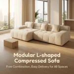 Quilted Grid L-shape Chaise Compressed Sofa,Fabric Frameless Sectional Couch,Vacuum Packed Modern Living Room Sofa - Image 2