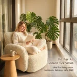 360 Swivel Single Armchair Modern Cream Popcorn Texture Fabric Tufted Accent Chair Easy Assembly For Bedroom - Image 4
