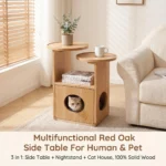 Human-pet Shared Modern Eco-friendly Red Oak Side Table Nightstand Natural Wood Style Multifunctional Corner Table With Cat Hole - Image 2