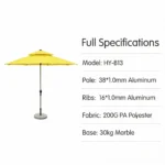 Heavy Duty Patio Umbrella,Waterproof Polyester,Thickened Aluminum Pole,Uv Resistant Outdoor Garden Commercial Sunshade - Image 5