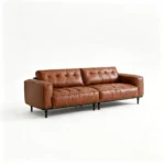 Mid- Chesterfield Leather Sofa Set Genuine Leather With Sponge Filled Cushions Vintage Tufted Design Wood Legs