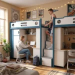 Headtree Modern Metal Bunk Bed Twin Over Twin With Guardrail For School Dormitories/hostels