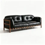 Mid- Modern Chesterfield Leather Sofa Set Genuine Leather Sponge Vintage Wood Frame Straight Couch For Apartment Gym Use