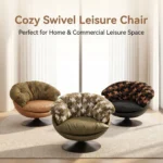 Modern Printed Chenille Tufted Comfortable Revolving Lounge Chair With Iron Swivel Base For Bedroom Living Room Apartment - Image 4