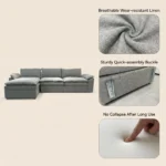 Modular Three Seat Chesterfield Sectional Fabric Sofa Easy Assembly Square Couch Removable Modules L-shaped Flat-packed Frame - Image 6