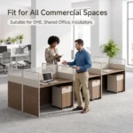 Modular Office Partition Workstation,Modern Cubicle Desk With Frosted Slat Glass Screen & Mobile Locked Pedestal Cabinet - Image 3