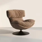 Chenille Fabric Padded Modern Tufted Revolving Lounge Chair With Iron Swivel Base For Bedroom And Villa Use - Image 2