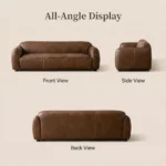 Mid- Modern Genuine Leather Sofa Set Vintage Oil Wax Straight Design Integrated Arms Sponge For Apartment Hotel Use - Image 5