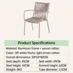 Modern Minimalist Rattan Aluminum Outdoor Furniture Set,Weather Resistant Waterproof Patio Bar Stool Chaise Lounge Coffee Table - Image 5