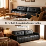 Mid- Modern Genuine Leather Square Sofa Vintage Rounded Armrest 3-seater Upholstered Couch For Hotel & Villa Use - Image 3