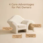 Pet Friendly Chesterfield Sofa Human & Pet Shared Single Sofa With Sponge Filled Linen Cover Cream Oak Wood Frame - Image 6