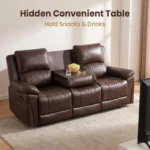 Modern Dark Brown Pu Leather Functional Sofa Set 1+2+3 Seater Reclining Easy Care Small Table For Home Theater & Living Room - Image 4