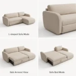 Modern Fabric Pull Out Sofa Bed L Shape Sectional Convertible Sleeper Sofa With Storage Ottoman For Living Room Guest Room - Image 3