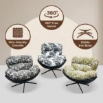 Modern Printed Jacquard Chenille Fabric Padded Revolving Lounge Chair With Iron Swivel Base Living Room Leisure Chair - Image 3